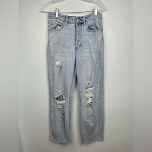 Wild Fable Highest Rise Straight Light Wash Jean Raw Hem Covered Button Fly Sz 6